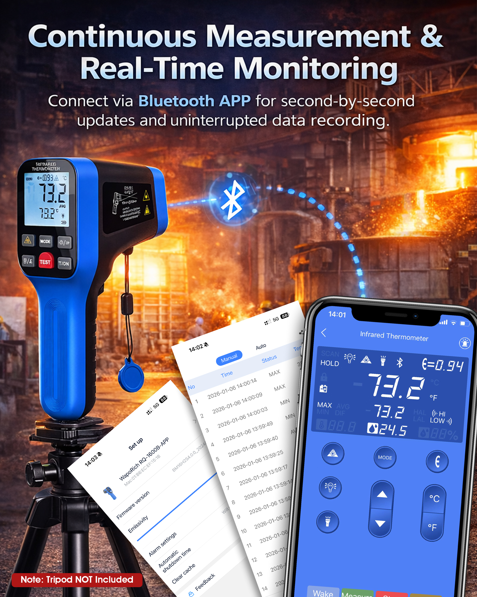 1600B-APP Infrared Thermometer - Industrial Laser Temperature Gun のレビューと価格